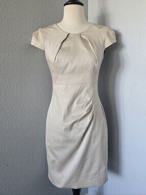 NWT Bebe Origami Pleated Sheath Dress XS Champagne Taupe Lined Career Office